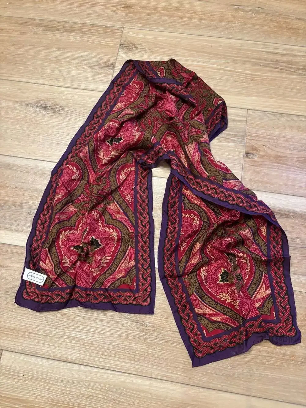 Adrienne Vittadini Vintage 100% Silk Purple and Pink Paisley Long Scarf